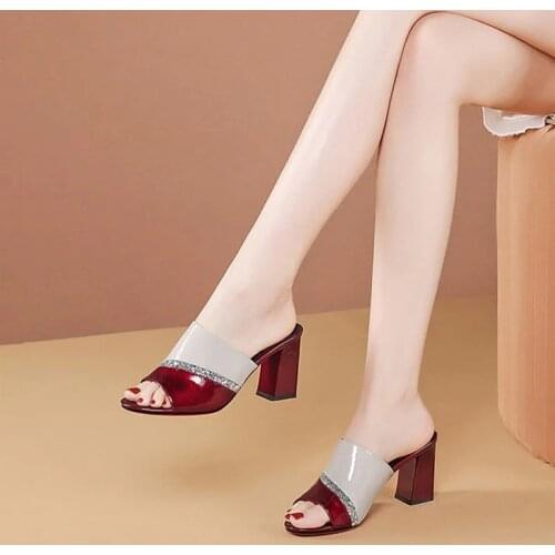 2021 summer new thick heel sandals and slippers female color matching outer wear fish mouth slippers high heels