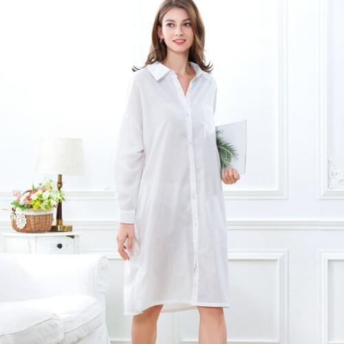 Women Long Sleeve Nightgowns Cotton Large Size Long Shirt White Sexy Nightdress Home Clothes Solid Turn-down Collar Sleepwear
