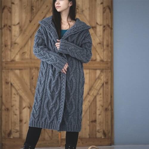 Fashion Hooded Knitted Long Cardigans Women 2020 Fall Winter Clothes Solid Sweaters Coats Female Thick Warm Oversized Overcoats