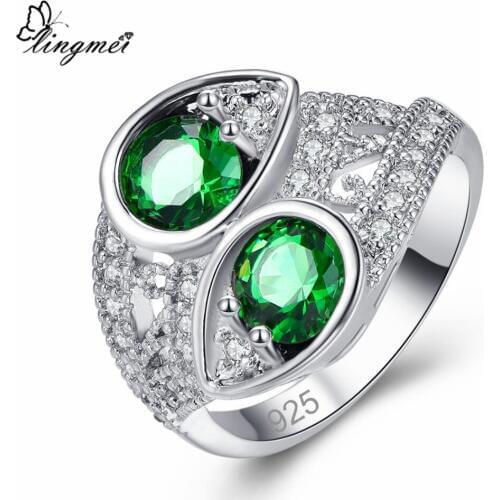 Lingmei New Comes Charm Marquise Design Round Multi & Green White CZ Silver ColorRing Size 6-9 Elegant Women Jewelry