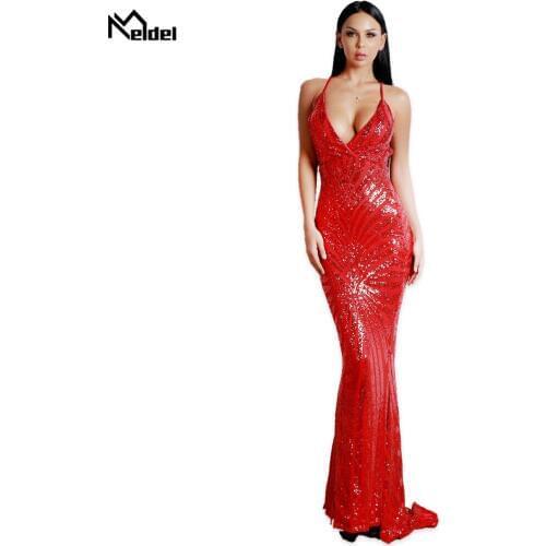 2019 Fashion Evening dress long V Neck Sequin Red Green Blue Dubai Saudi Arabic Evening dresses for the prom De Soiree