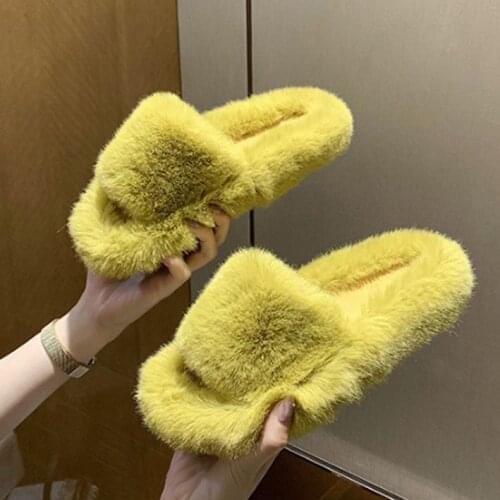 Winter House Women Fur Slippers Fashion Cross Band Warm Plush Ladies Fluffy Shoes Cozy Open Toe Indoor Fuzzy Slides For Girls