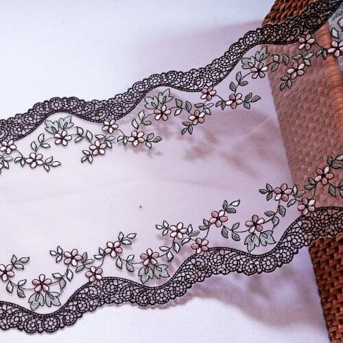 1Meter 17CM Wide Fresh Look Embroidered Lace Trim Dark Pink Mesh Sewing Fabric For Lingerie Underwear Bra Dolls Dress Handmade