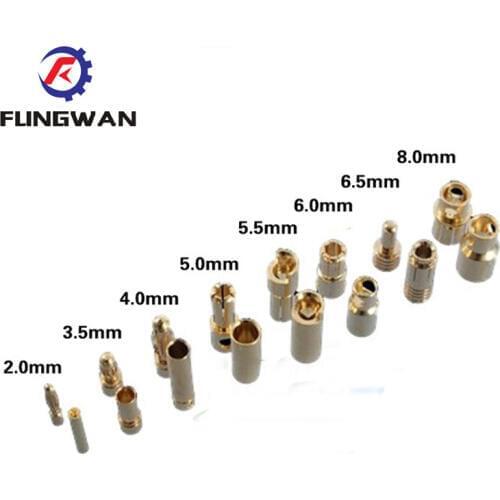 1 pair 2 3 3.5 4 5.5 6 8MM Copper Banana Plug Connectors Male + Female for RC Motor ESC Battery Part