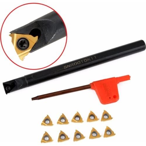 1Pcs SNR0010K11 Lathe Boring Bar Turning Tool Holder +10Pcs 11IR A60 Carbide Inserts Cutter Blades With Wrench For Lathe Turning