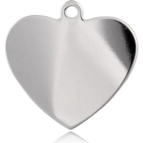 10pcs Stainless Steel Heart Steel Color Stamping Blank Tag Pendants Charms 34x33mm Hole 3mm for DIY Jewelry Craft Making