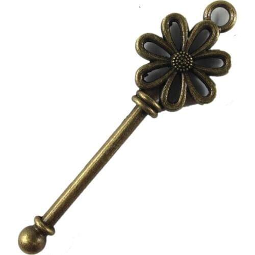 20PCS Antiqued Bronze Daisy Flower Key Charm Pendants #24736