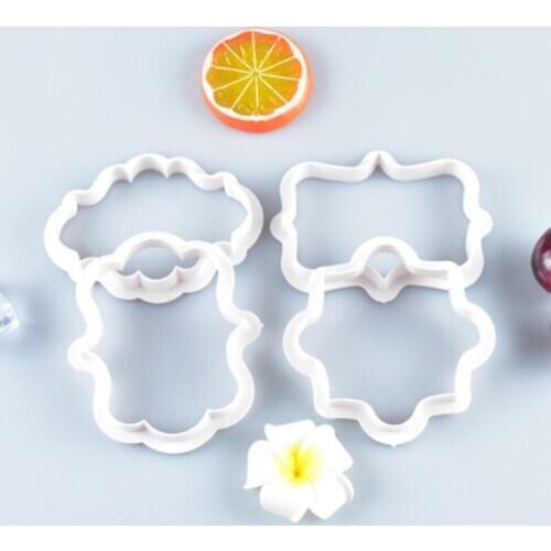 4/6pcs Vintage Plaque Frame Cookie Cutter stamp Set Plastic DIY Biscuit Mould Fondant Cake Decorating Tools Food Printing Mold
