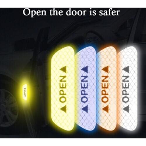 4Pcs/set Car Door Stickers Universal Safety Warning Mark OPEN High Reflective Tape Motorcycle Bike Helmet Sticker Car parts