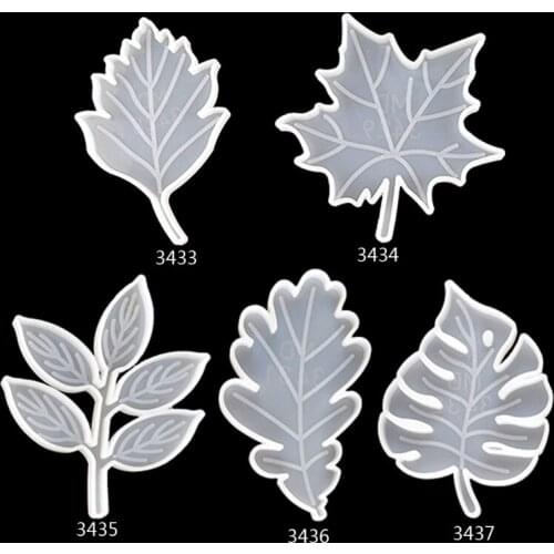 5Pcs Large Size Leaves Coaster Silicone Resin Mold Tropical Maple Leaf Resin Casting Mold Resin Concrete Mold Art Crafts