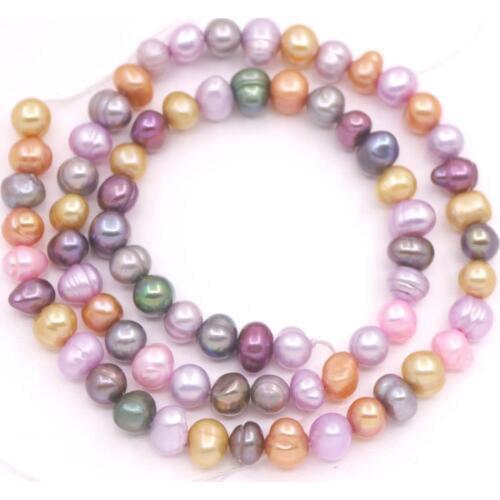 6mm-7mm Oval Freeform Multi-Color Ringed Pearl Loose Beads 15" Jewelry Making