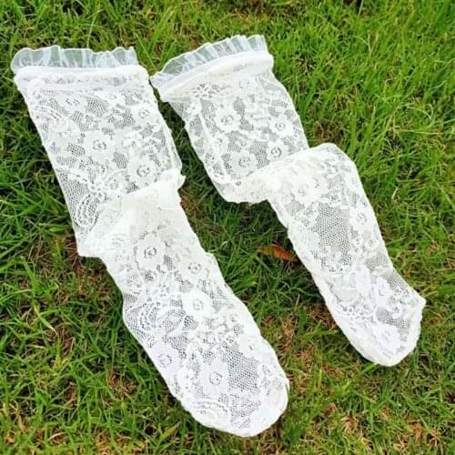 Baby Girls White Lace Socks Princess Knee High Mesh Socks Ruffle Floral Stocking