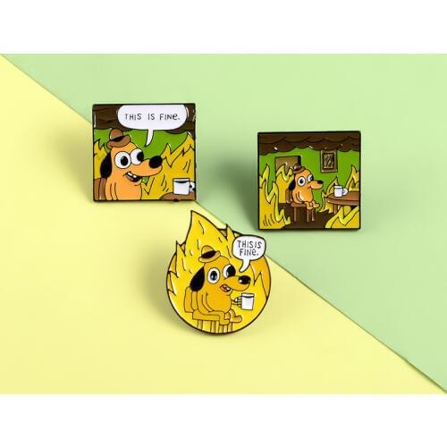 Cartoon Geometry Animal Yellow Puppy Hound Siberian Dialog Enamel Brooch Alloy Badge Denim Clothes Bag Pin Cute Sweet Jewelry