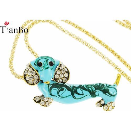 TianBo Statement Maxi Metal Chain Enamel Pet Choker Dachshund Dog Necklace PendantCollar 2018 New Animal Jewelry For Women Girl