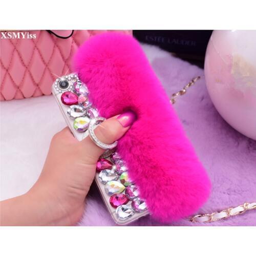 Luxury Bling Diamond Real Rabbit Fur Case For Huawei Honor 8 9 10 20 Lite V10 V20 7X 8X Nova2 3 4 5 With Ring Holder Phone Case