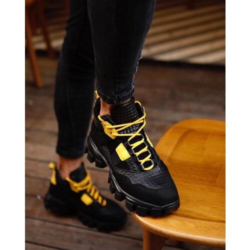 Black Men Casual Shoes Yellow Men Shoes Lightweight Comfortable Breathable Walking Sneakers Leather Men Leather Men Sneakers