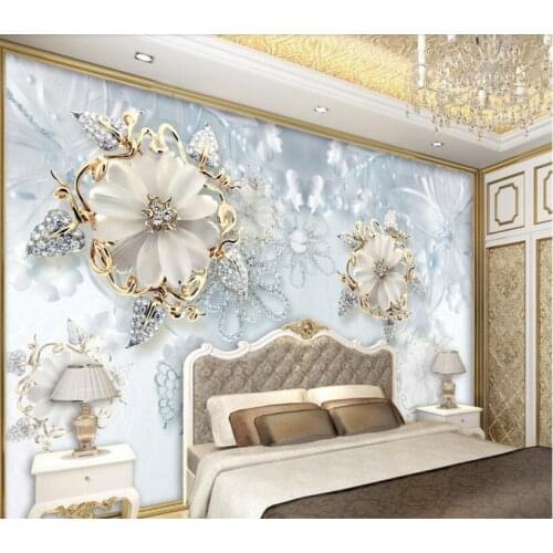 CJSIR Custom 3D Mural Wallpaper European Style Jewelry Diamond Flower Backdrop Decor Mural Modern Art Wall 3d Wallpaper Decors