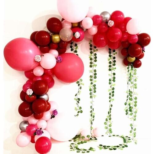 139 pcs Red Rose Balloons Artificial leaves Flowers Wedding Decoration Hawaiian Theme Wedding Arch Christmas Party Background