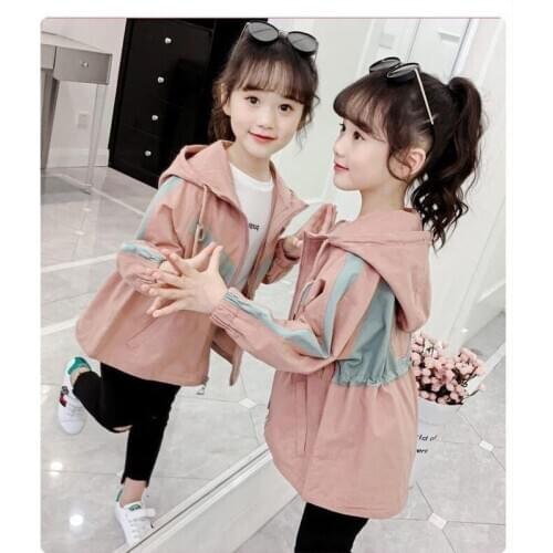 Spring Autumn Baby Girls Jackets Double Sided Kids Outerwear Casual Hoodied Coats Children Clothing 10 12 14 Years Trench Coat