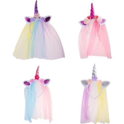 Unicorn Rose Flower Veil Headband Costume Cosplay Party Fancy Dress For Fancy Dress Birthday Baby Shower