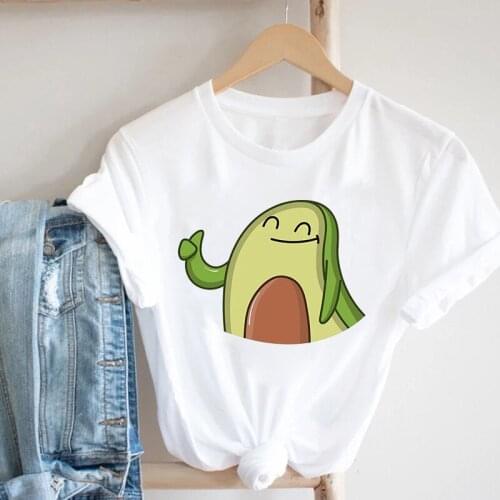 Lovely Cute Avocado Print White T Shirt Polyester Woman Tshirts Summer T-Shirt Casual Designer Tee Women Fashion Tops