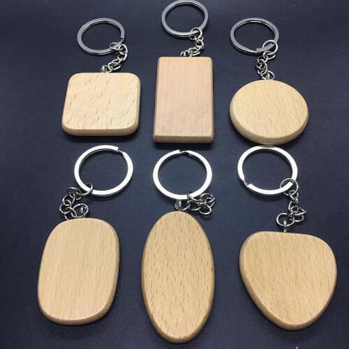 Hot Sale Blank Round Rectangle Wooden Key Chain Creative Design DIY Simple Key Tags Promotional Gifts Accessories For Unisex