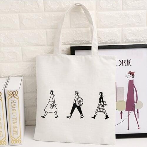 Ladies Handbags Canvas Tote Bag Cotton Cloth Shoulder Shopper Bags for Women Eco Foldable Reusable Shopping Bags Travel Bags