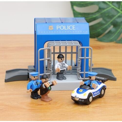 Simulation Police Station Assembled Puzzle Educational Toys Inertial Police Car Compatible Brand Wooden Railway Toys for Kids