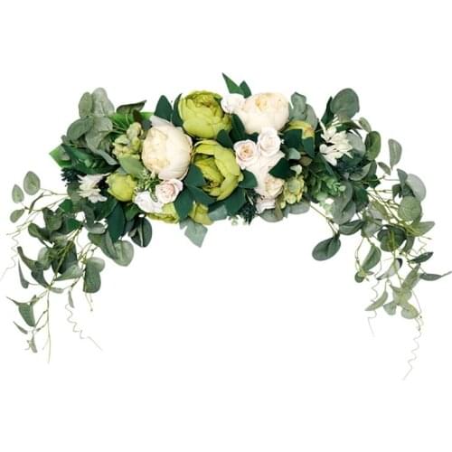 Artificial Peony Flower Swag, Eucalyptus Wreath for Door Wedding Party Mirror Tabletop Chair Home Decoration