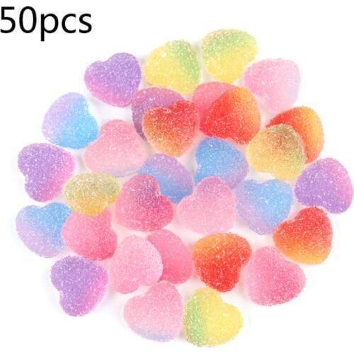 50Pcs Simulation Soft Sweets Candy Resin Cabochon Flatback Heart Shape Jelly Food DIY Scrapbooking Phonecase Ornament