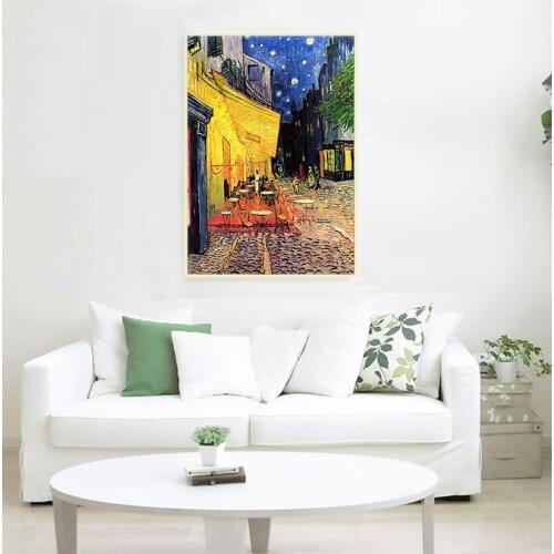Van Gogh Famous Oil Painting Print Poster Cafe Terrace At Night Reproduction Canvas Wall Art Pictures for Living Room Decoration