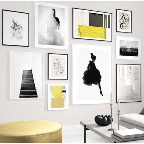 Canvas Painting Modular Pictures Fashion Simple Girl Stairs Abstract Line Vintage Nordic Posters Prints Wall Art Home Decoration