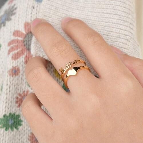 Gold Silver Color Name Custom Rings Twisted Geometric Personalized Letter Number Zodiac Ring Women Vintage Open Adjustable Ring