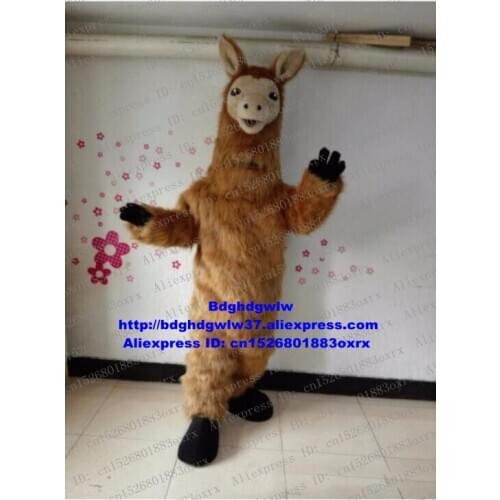Brown Long Fur Alpaca Llama Alpacos Yamma Camel Mascot Costume Adult Cartoon Character Brand Image Business Anniversary zx734