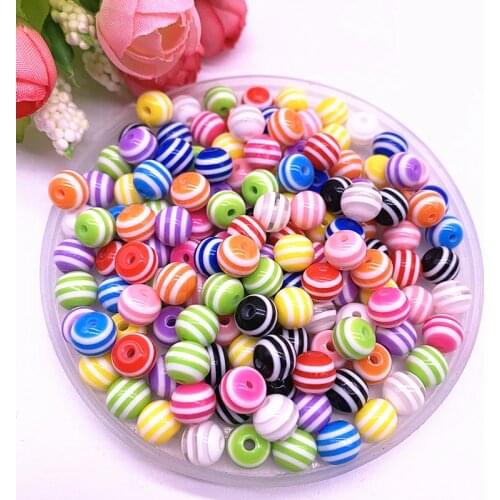 6/8/10/12mm Round Resin Beads Stripe Spacer Beads for Jewelry Making Children Handcraft Department DIY Bracelet Accessories #13