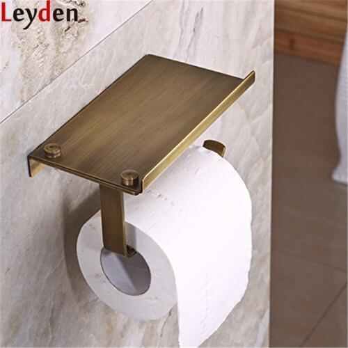 Leyden Antique Brass Wall Mounted Toilet Paper Holder Tissue Holder Roll Paper Holder Bathroom Accessories Phone Holder