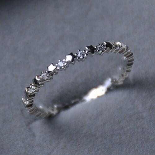 Cute Super Thin Silver Plated CZ Zircon Star Rings Wedding Engagement Party Gifts For Women Lady Girl Lovers Rings Fine Jewelry