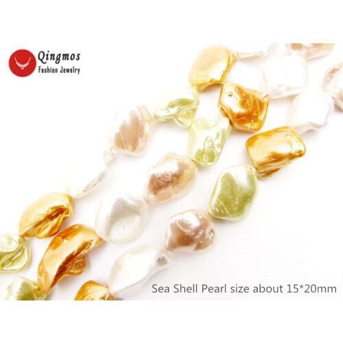 Qingmos15*20mm Baroque Multicolor Sea Shell Pearl Beads for Beadwork Necklace Bracelet Earring DIY Loose Strands 15'' los825