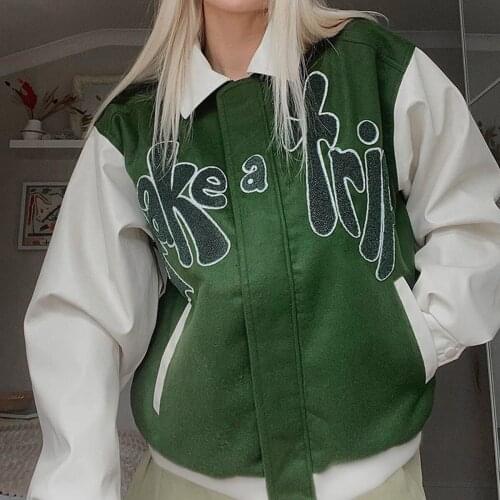 Harajuku Fashion Korean Version Loose Thin Jackets Female Ladies Army Green Warm Pockets Bomber Style Loose Tops