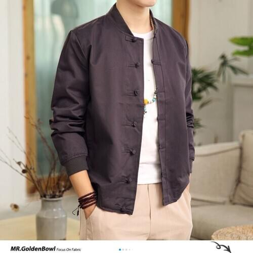 MrGoldenBow Chinese Tang Clothes Mens Button Solid Color Jackets 2020 Autumn Vintage Man Baseball Coats 5 Color Male Outwear