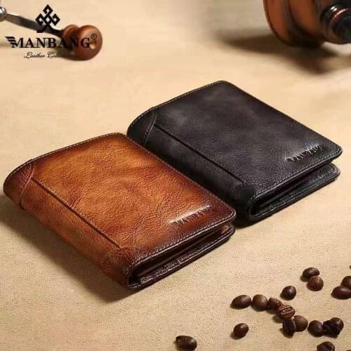 Men Wallet ManBang 2021Anti-theft Cowhide Genuine Leather Small Mini Card Holder Male Wallet Pocket Retro purse High Quality 873