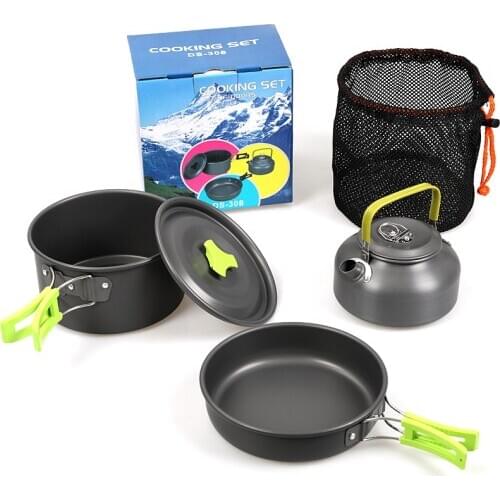 3 person Alloy Outdoor Camping Cookware Set DS-308 Picnic Pot Fry Pan Kettle Set