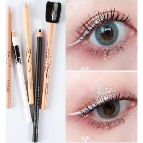 New White Eyeliner Silk Soft and Smooth Eye Whitening Eye Liner Waterproof Makeup Black and White Eyeliner Pencil