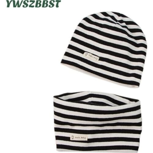 New Fashion Baby Cap Set Striped Cotton Baby Head Cover Spring Warm Neck Collar Kids Beanies Sets Autumn Children Hats Scarf