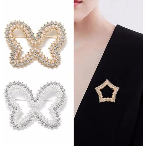 Newest Butterfly Pearls Brooch Pins For Women Rhinestone Cherry Heart Geometric Pins Badge Brooches Clothes Decoration Jewelry