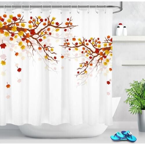 Autumn Tree Branch Falling Maple Leaf Shower Curtain Fall Theme Waterproof Polyester Fabric Shower Curtains for Bathroom Decor