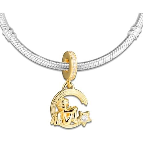 Fits for Pandora Beads Bracelets 100% 925 Sterling Silver Jewelry Shine Angel & Shooting Star Dangle Charms Free Shipping