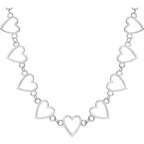 Hollow Love Heart Shaped Pendant Necklace Vintage Alloy Link Chain Necklace for Women Punk Goth Choker Neck Jewelry Gift