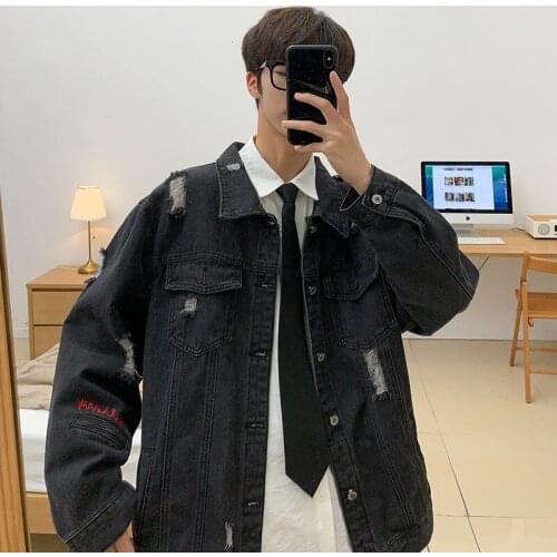 Casual Denim Jacket For Men Style Spring Washed Ripped Denim Coat Classic All-match Male Clothes Streetwear Multi-pocket Tops