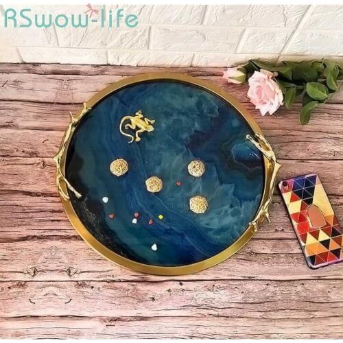 Simple Copper Blue Agate Storage Trays Home Restaurant Food Tray Decoration Metal Crafts Service Tray For Kitchen Trays